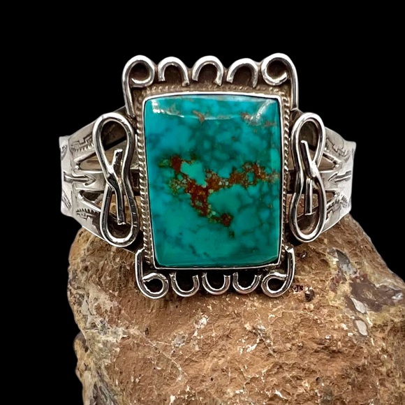 Navajo Jewelry - Navajo Fred Harvey Southwest Sterling Silver Natural Turquoise Cuff Bracelet 7"